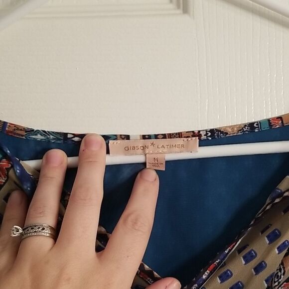 Gibson Latiner tie-neck boho peasant top - Picture 2 of 3